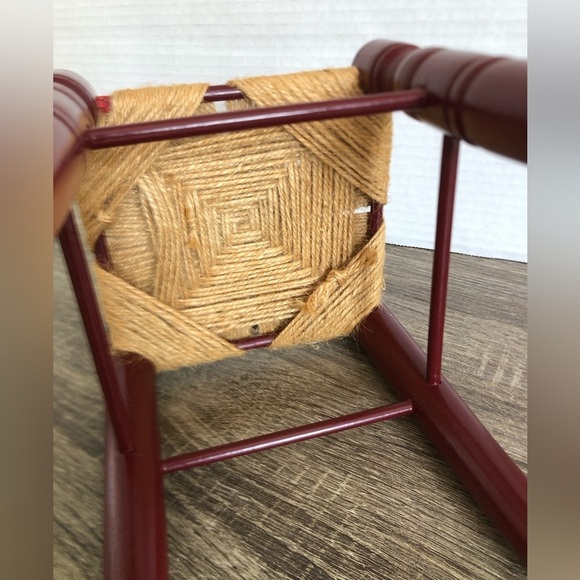 Vtg Red Wooden Chair with Woven Seat - Picture 7 of 11